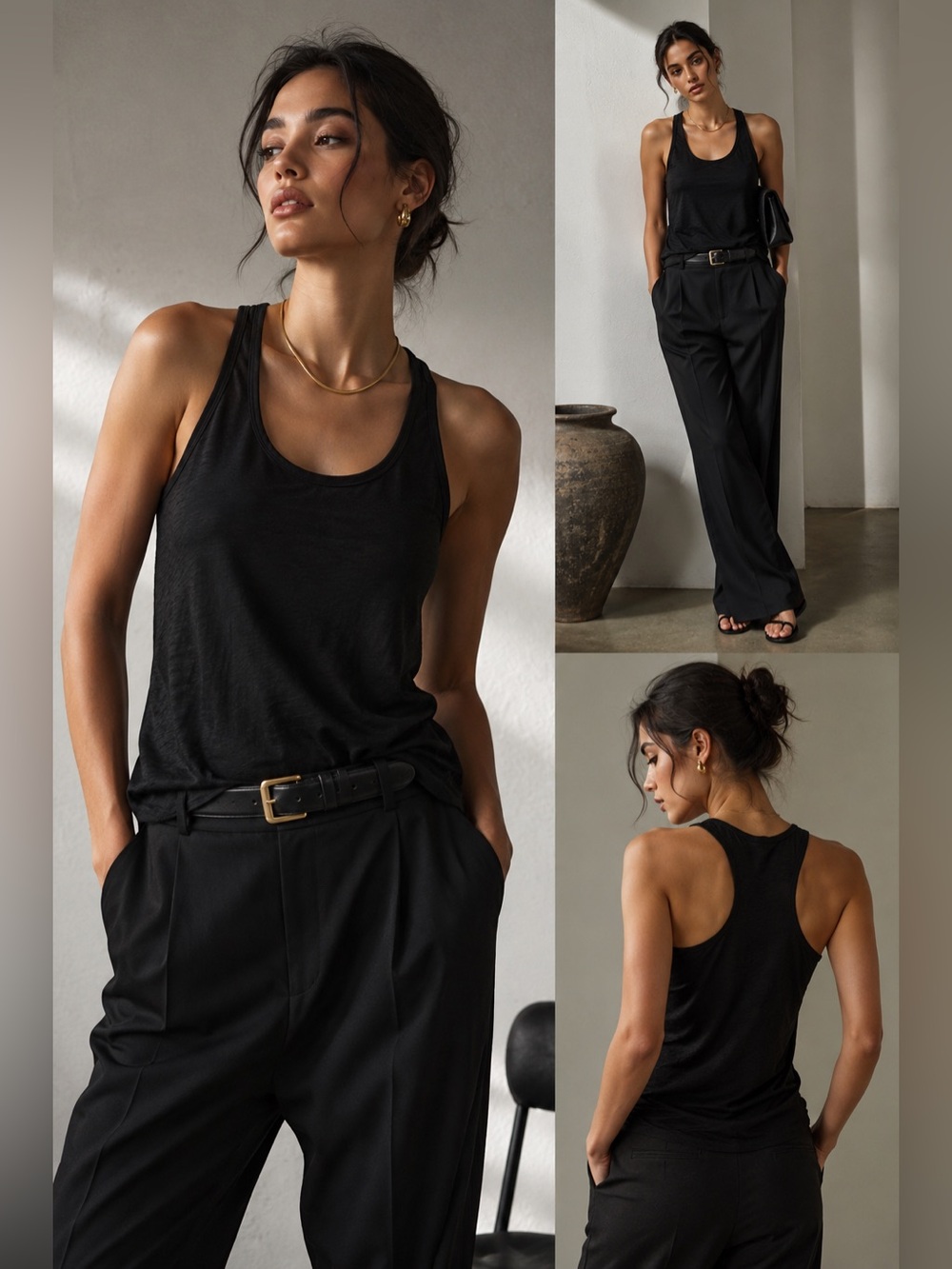 Theory Black Slub Knit Racerback Tank Top | Peruvian Pima Cotton | Size Large